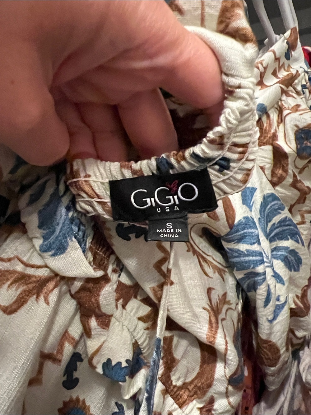 Smocked Midi Dress with Blue and Brown Tile Floral Print - Picture 5 of 5